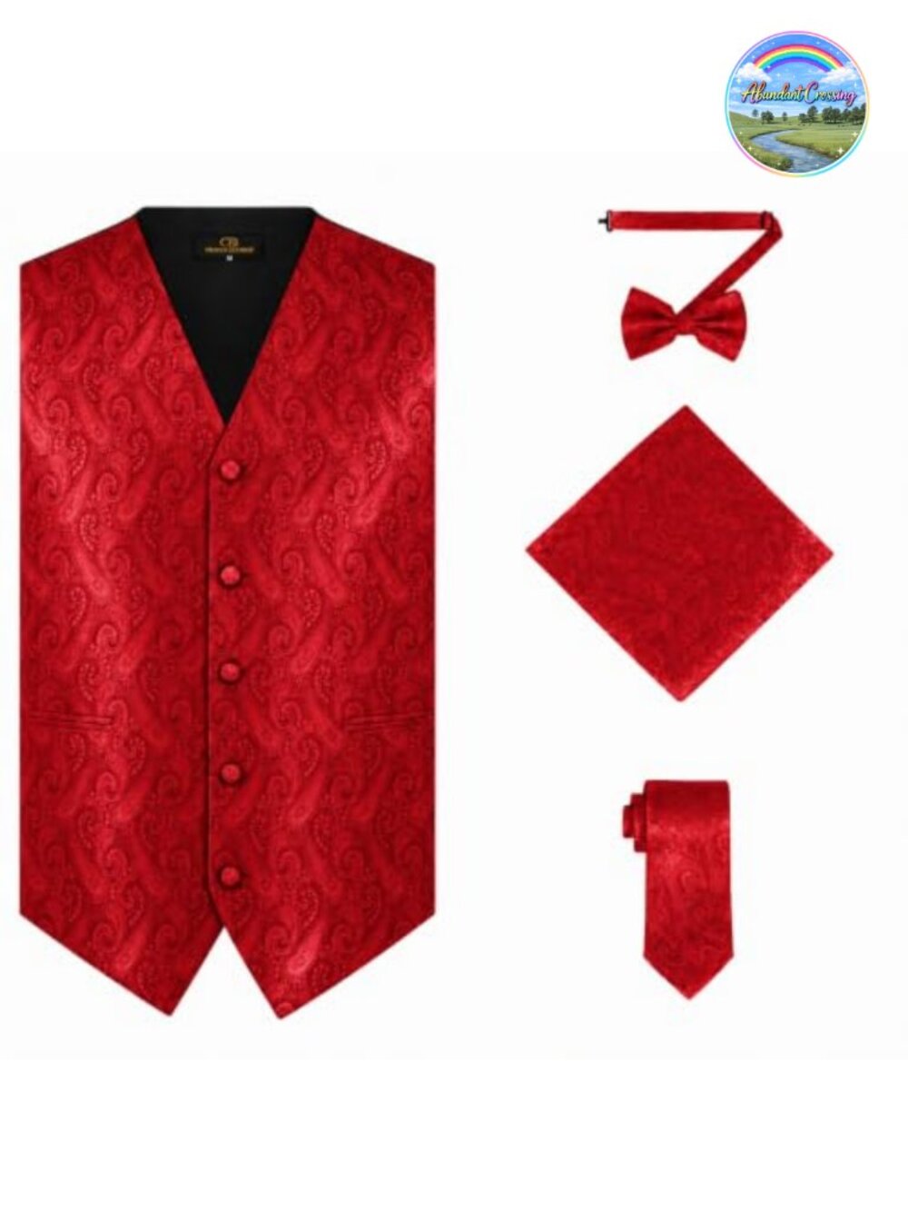 4pc Paisley Vest Tie Bowtie Handkerchief Set Formal Suit Tuxedo